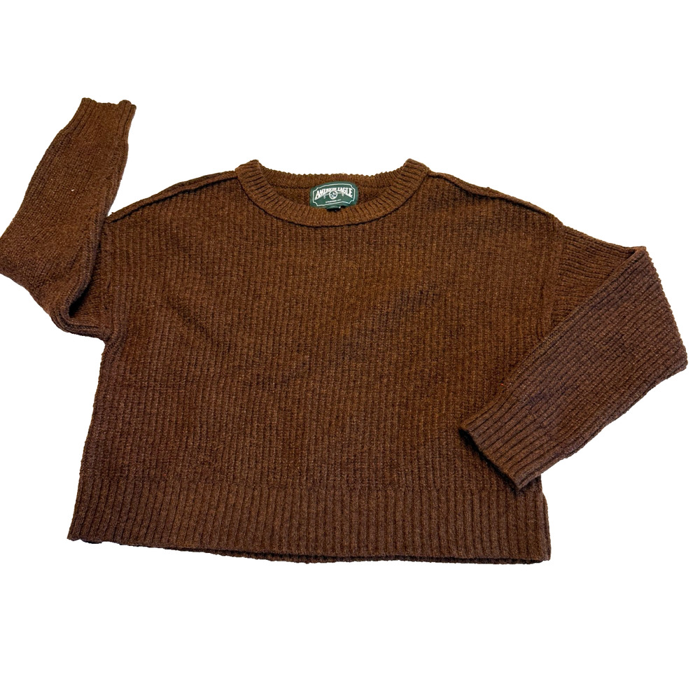 American Eagle Outfitters Womens M Brown Ribbed Knit Crewneck Sweater